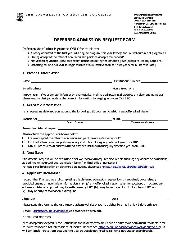 Deferred admission request form