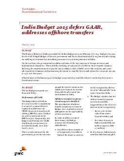India budget 2015 defer GAAR addresses offshore transfers