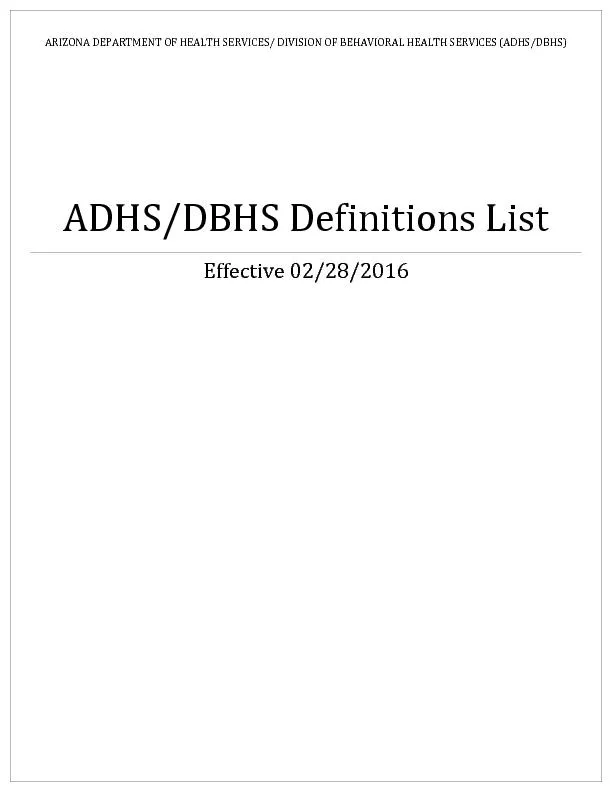 ADHS or DBHS definitions list
