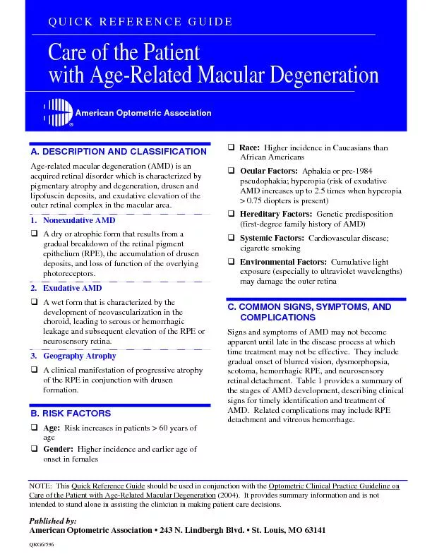 Care of the patient with age related Macular degeneration