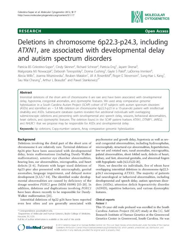 RESEARCHOpenAccessDeletionsinchromosome6p22.3-p24.3,including,areassoc