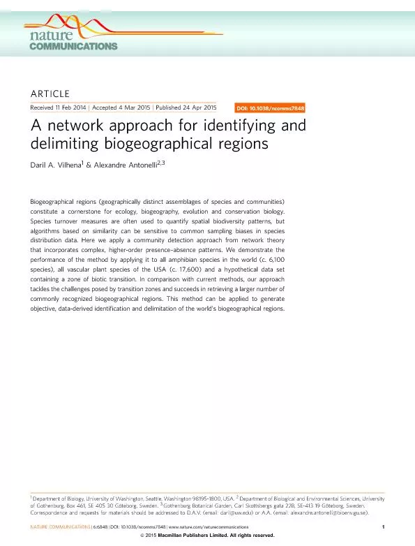 A net work approach for identifying and delimiting bio geographical  regions