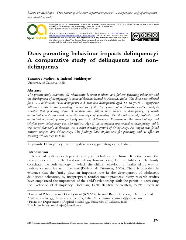Does parenting behaviour impacts delinquency? A comparative study of delinquents and non