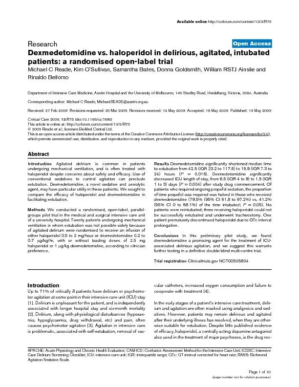 Dexmedetomidine vs haloperidol in delirious aglirious intubated patients
