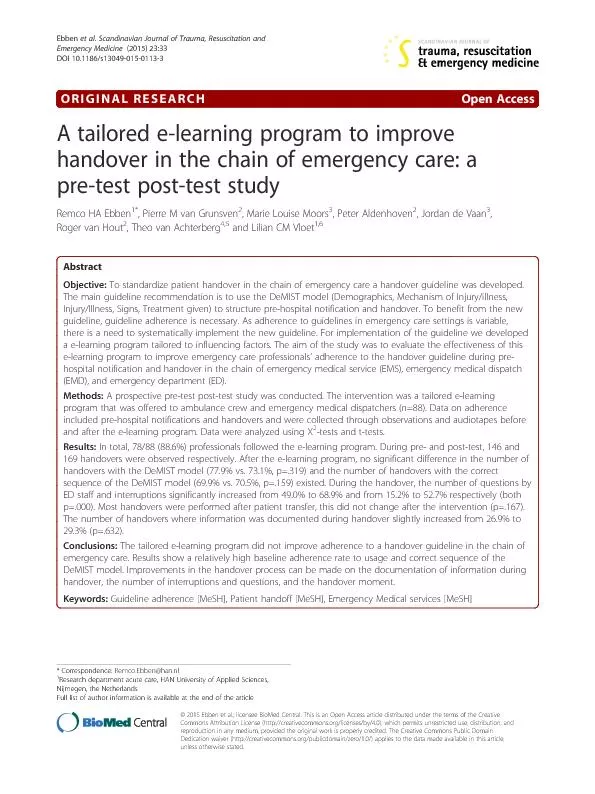 A tailored e learning program to improve hand over in the chain of emergency care