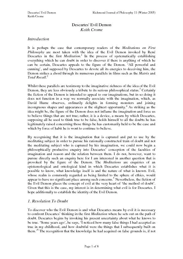 Descartes' Evil Demon  Richmond Journal of Philosophy 11 (Winter 2005)