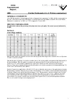 Further Mathematics GA  Exam Published  June    Assessment Report  Further Math ematics