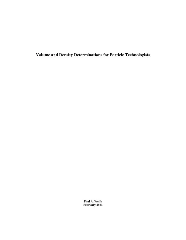 Volume and Density Determinations for particle  technologists