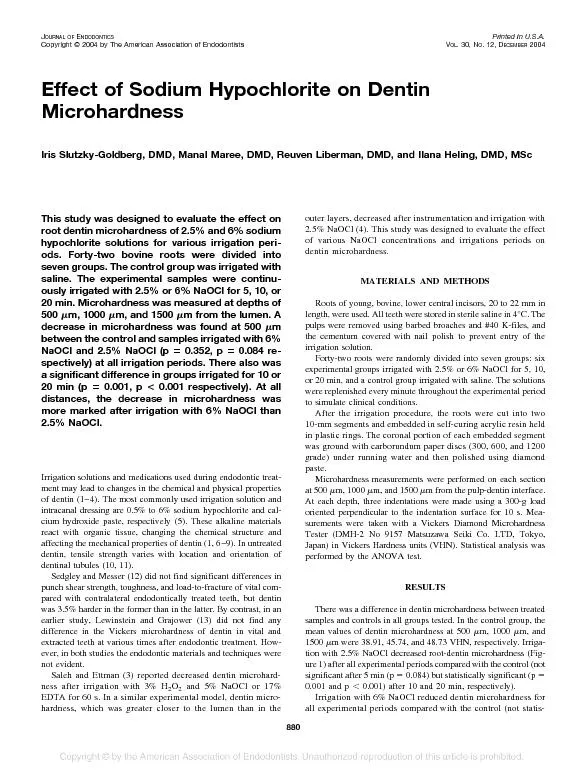 Effect of Sodium Hypochlorite on Dentin microhardness