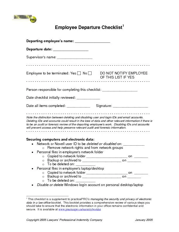 Employee departure checklist