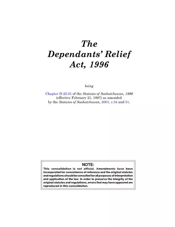 The dependants' relief act 1996