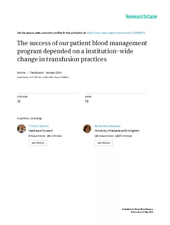The success of our patient blood management program depended on a institution wide change