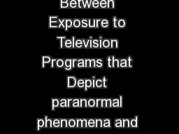 Investigating the Relationship Between Exposure to Television Programs that Depict paranormal