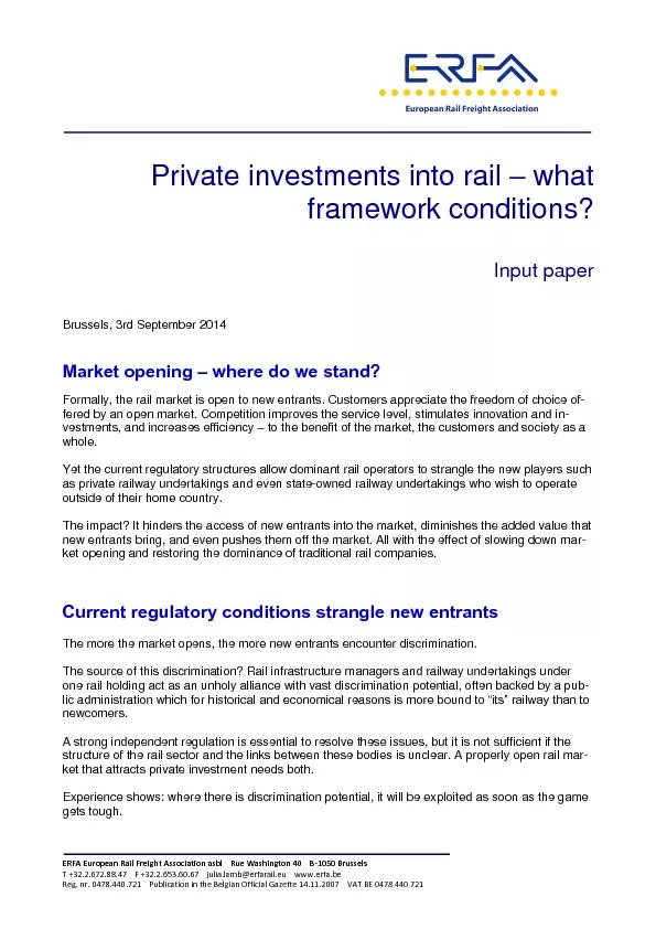 Private investments into rail what frame work conditions
