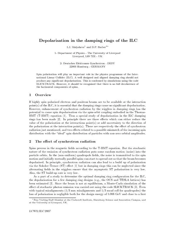 Depolarisation in the damping rings of the ILC