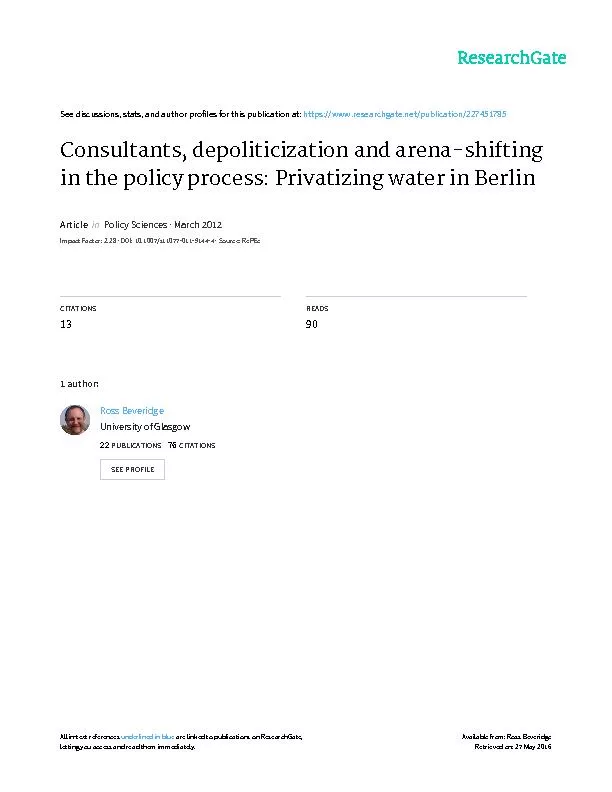 Consultants depoliticization and arena shifting in the policy process privatizing water