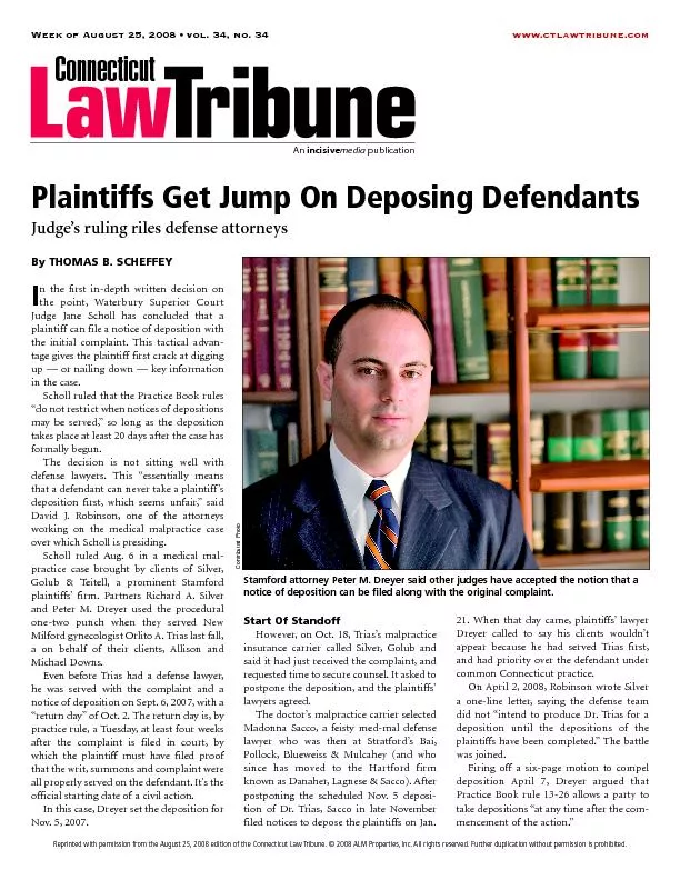 Plaintiffs get jump on deposing defendants