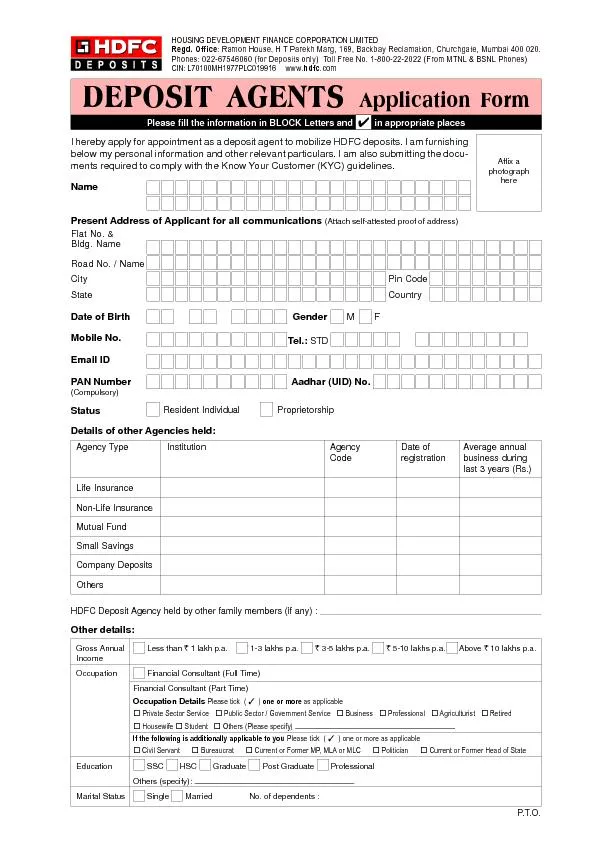Deposit agent application form