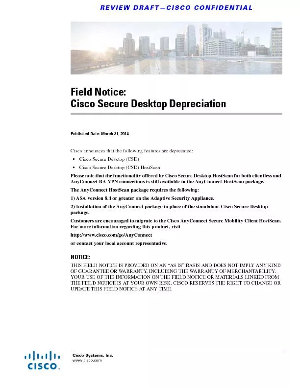 Field notice Cisco Secure desktop depreciation