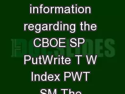 July  Methodology of the CBOE SP  PutWrite Index PUT SM with supplemental information