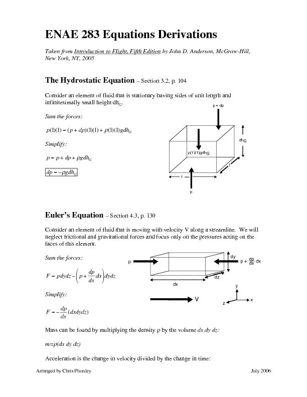 ENAE 283 Equations derivations