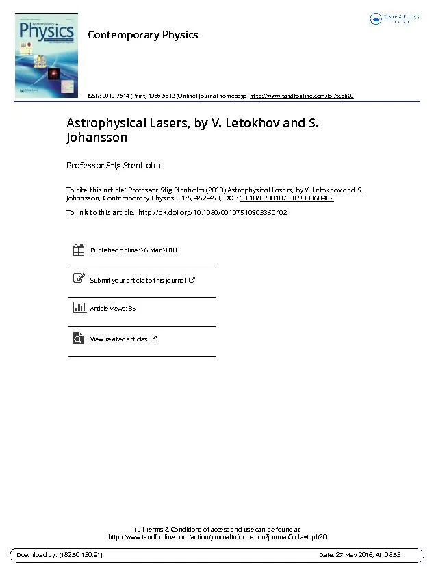 Astrophysical lasers by v Letokhov and s johansson