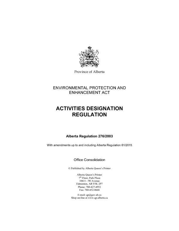 Activities designation regulation