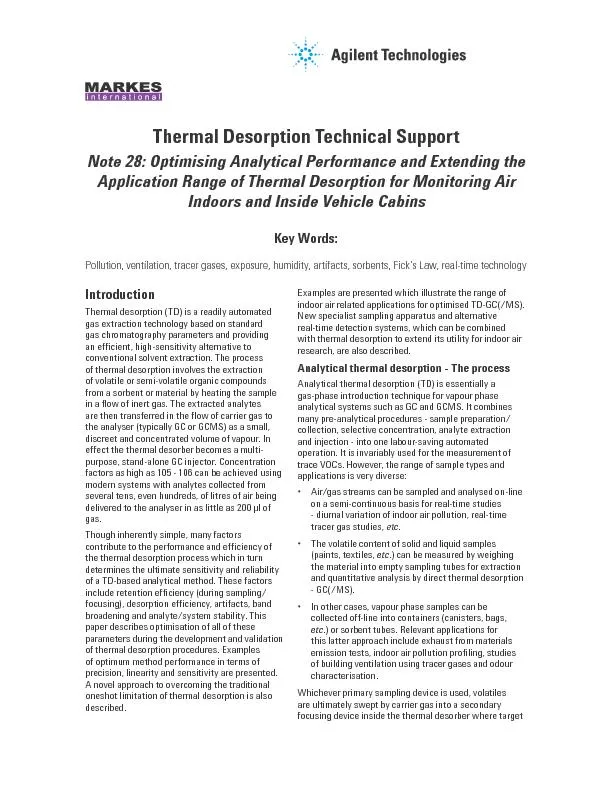 Thermal Desorption Technical Support
