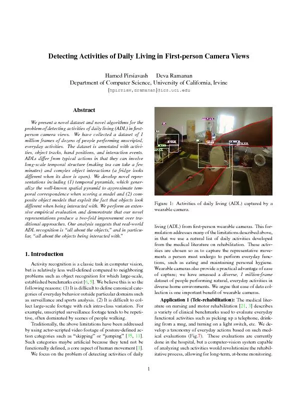 Detecting activities of daily living in first person camera views
