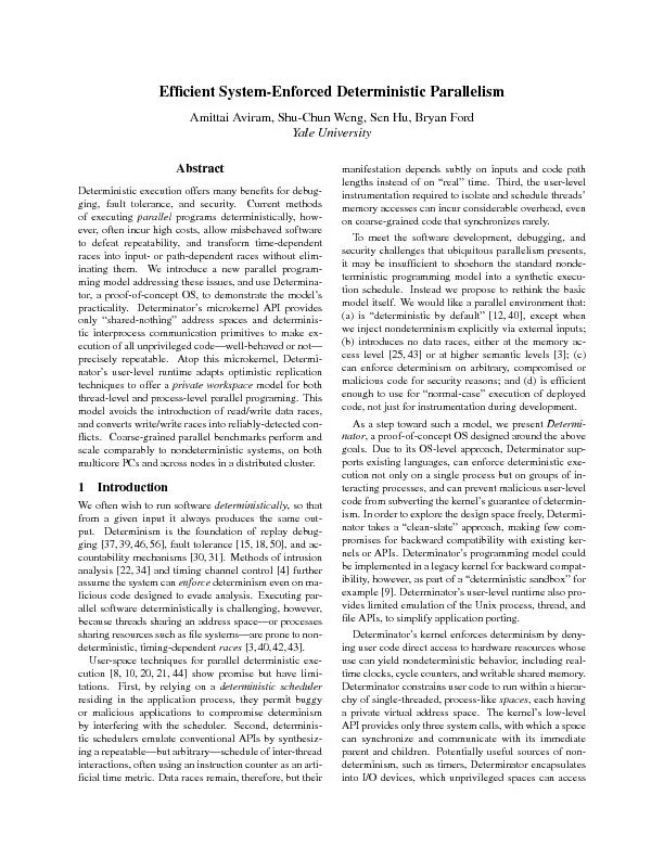 EfcientSystem-EnforcedDeterministicParallelismAmittaiAviram,Shu-ChunW