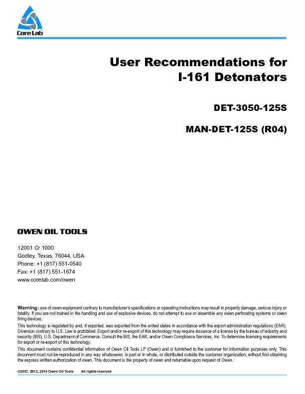 User recommendations for i-161 detonators