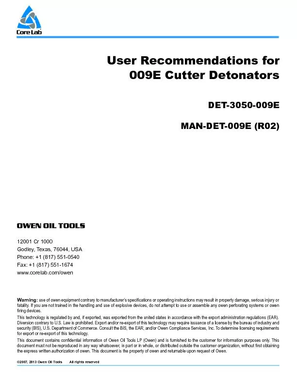 User recommendations for 009E cutter detonators