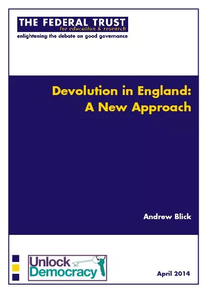 Devolution in england a  New Approach