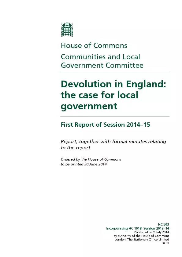 Devolution in England the case for local government