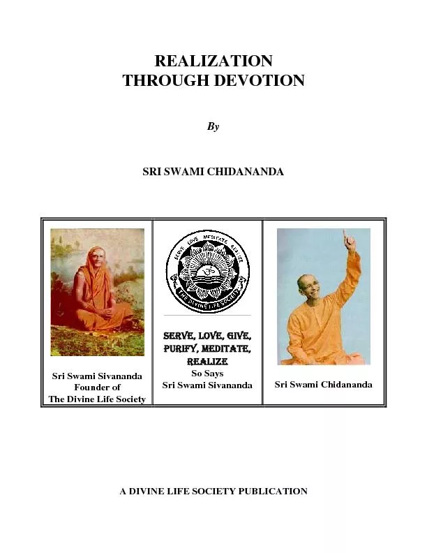 Realization through devotion by sri swami chidananda