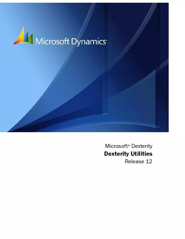 Microsoft  Dexterity Dexterity Utilities