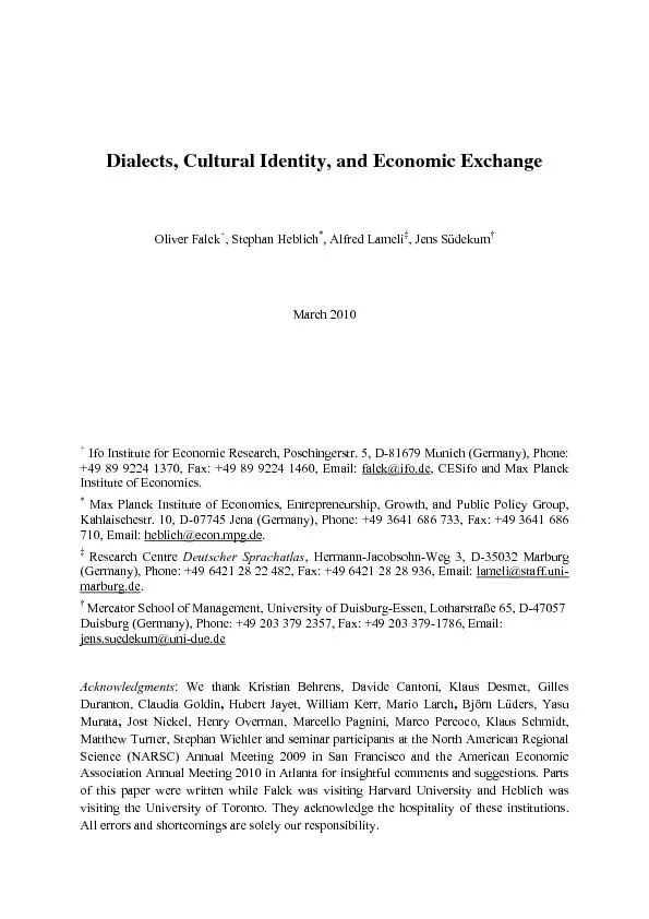 Dialects cultureal identity  Economic Research