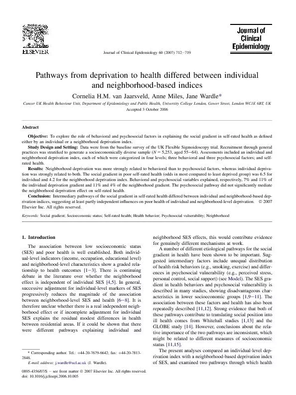 Pathways from deprivation to health differed between individual and neighborhood based