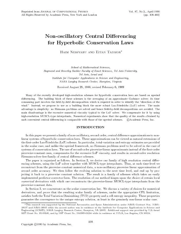 Non oscillatory central differencing for hyperbolic conservation laws