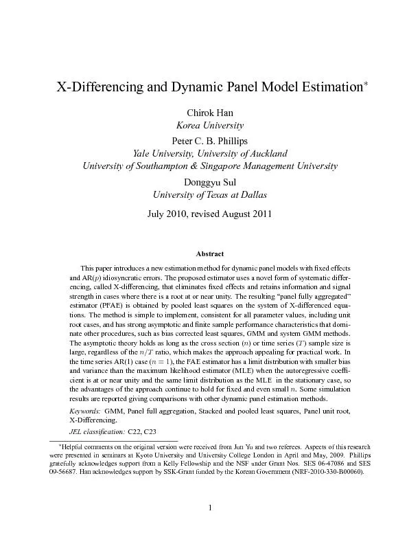 X-Differencing and Dynamic Panel Model Estimation