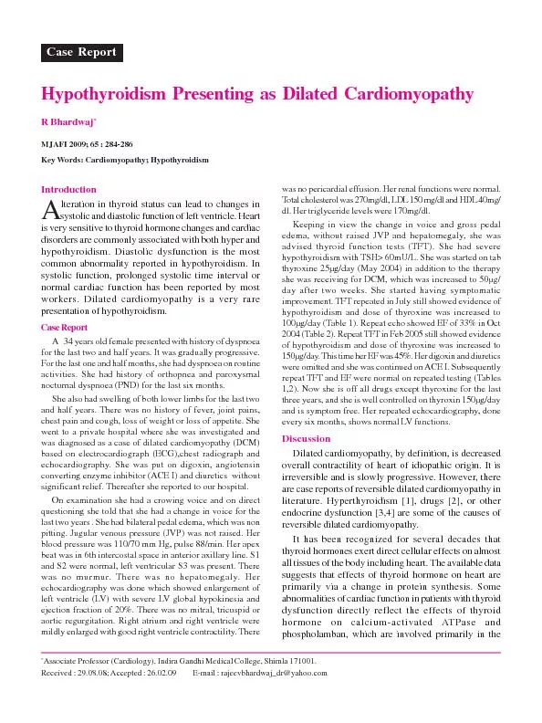 Hypothyroidism Presenting as Dilated Cardiomyopathy