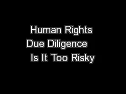Human Rights Due Diligence    Is It Too Risky
