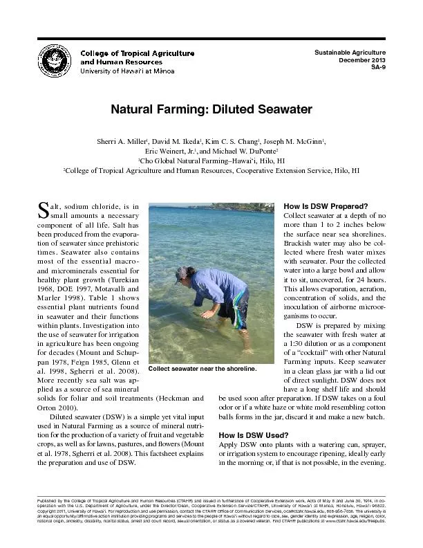 Natural farming diluted seawater