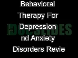Cognitive Behavioral Therapy For Depression nd Anxiety Disorders Revie