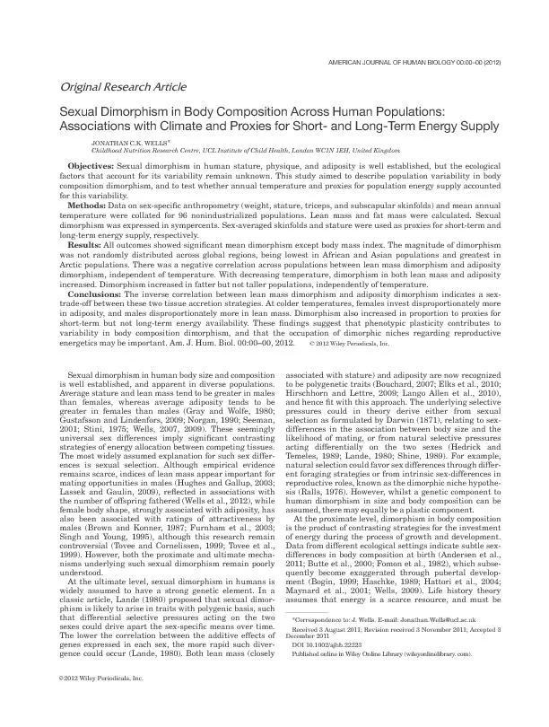 Sexual Dimorphism in Body Composition Across Human Populations