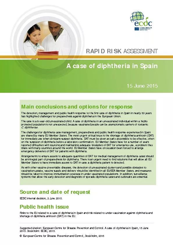 Rapid risk assessment a case of diphtheria in Spain