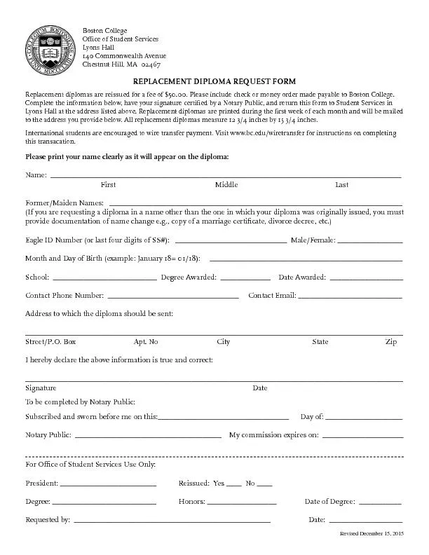 Replacement diploma request form