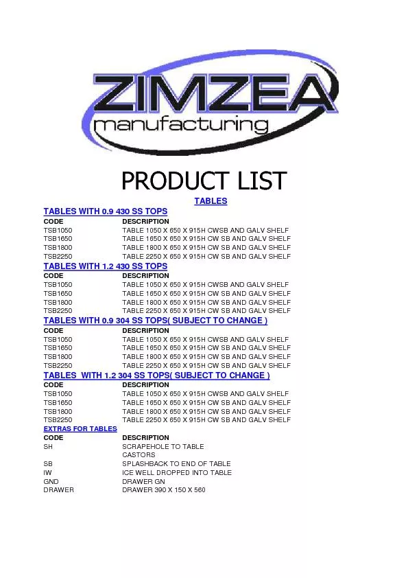 Zimzea manufacturing product list