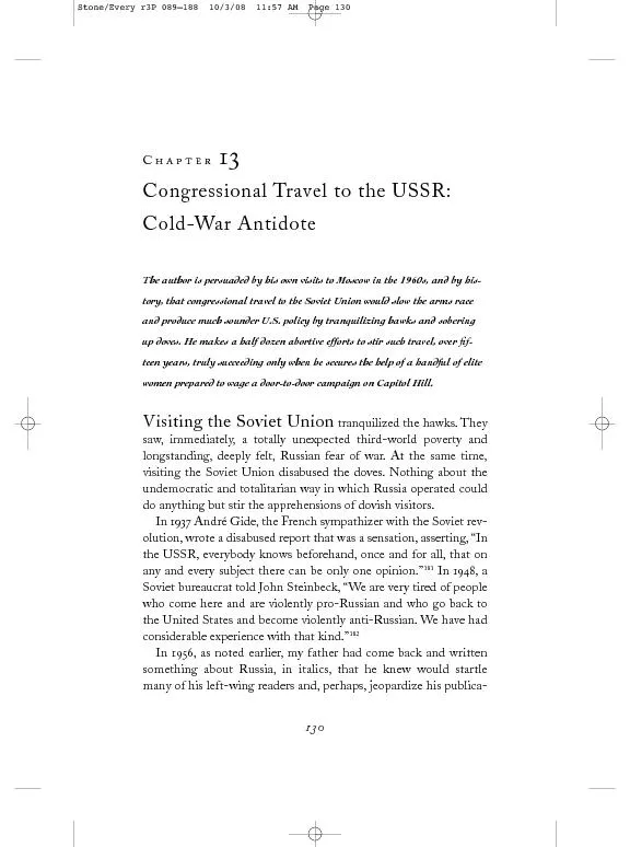  Congressional Travel to the USSR:Cold-War Antidote