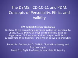 The DSM5, ICD-10-11 and PDM: Concepts of Personality, Ethic